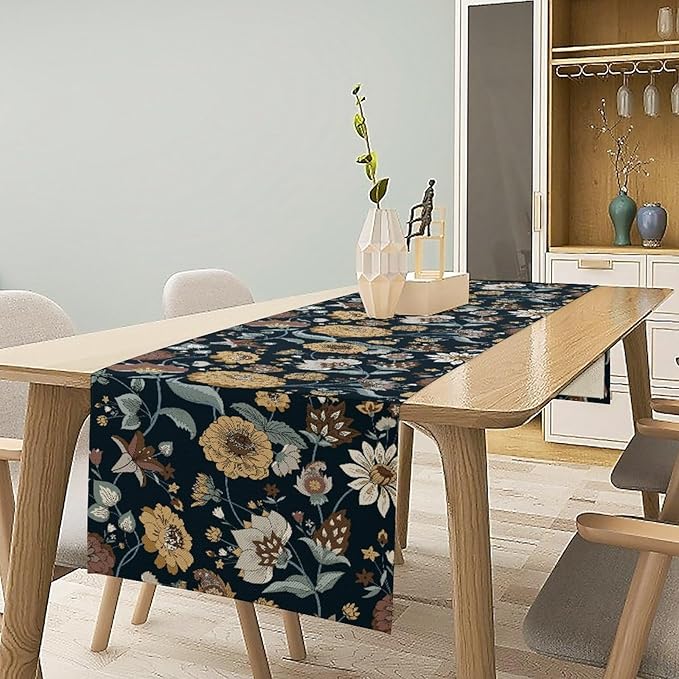 Boho Floral Table Runner Bohemian Floral Vintage Home Kitchen Dining Table Decoration 13x70 Inch 1PCS