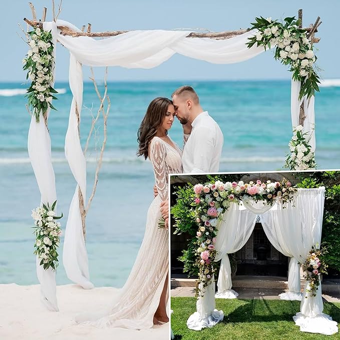 8 Panels Wedding Arch Draping Fabric 28" x 20Ft Wedding Arch Drapes Chiffon Fabric Drape Sheer Backdrop Curtain for Weddings Party Swag Ceremony Birthday Arbor Drapery Reception Ceiling Décor(White)