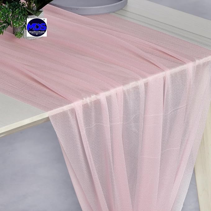 MDS Halloween Chiffon Table Runner - 12 Pack, 29 x 170 Inches, 14ft Each - Sheer Spooky Table Runners for Haunted House Parties, Trick-or-Treat Tables, Witchy Décor, Wedding & Events - Blush Pink