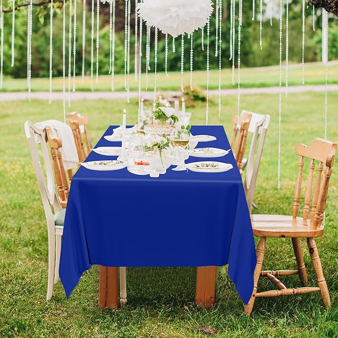 12 PCS Waterproof Plastic Table Cloth, Blue Rectangle Disposable Table Cover, Table Cloth Rectangle Table, 54 X 108 IN Wrinkle-Resistant Smooth Tablecloth for Parties Weddings Picnics Decorations