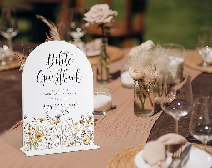 Wedding Signs for Ceremony and Reception, Boho Floral Acrylic Bible Guestbook Sign, Wedding Signage with Stand, Bridal Shower Table Centerpieces, Supplies for Engagement Reception Event Party, 36