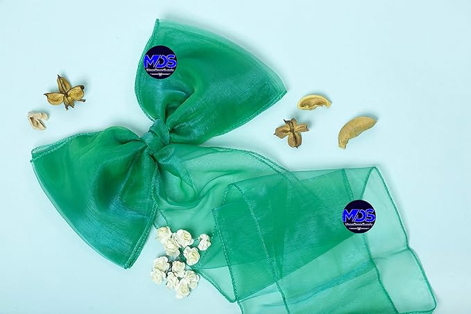 MDS Pack of 75 PCS Organza Chair Sashes Wider Dining Chair Bows Ribbon Tie Back for Wedding Party Birthday Bridal Shower Reception Event Banquet Home Chair Cover Decoration - Green