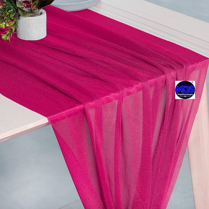 MDS Halloween Chiffon Table Runner - 12 Pack, 29 x 170 Inches, 14ft Each - Sheer Spooky Table Runners for Haunted House Parties, Trick-or-Treat Tables, Witchy Décor, Wedding & Events - Hot Pink