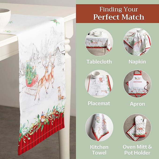 Maison d' Hermine Table Runner 100% Cotton Single Layer Table Runners 72 inches Long for Thanksgiving Christmas Decorations Home Kitchen Dining Party Wedding (Christmas Tradition, 14.5" x 72")