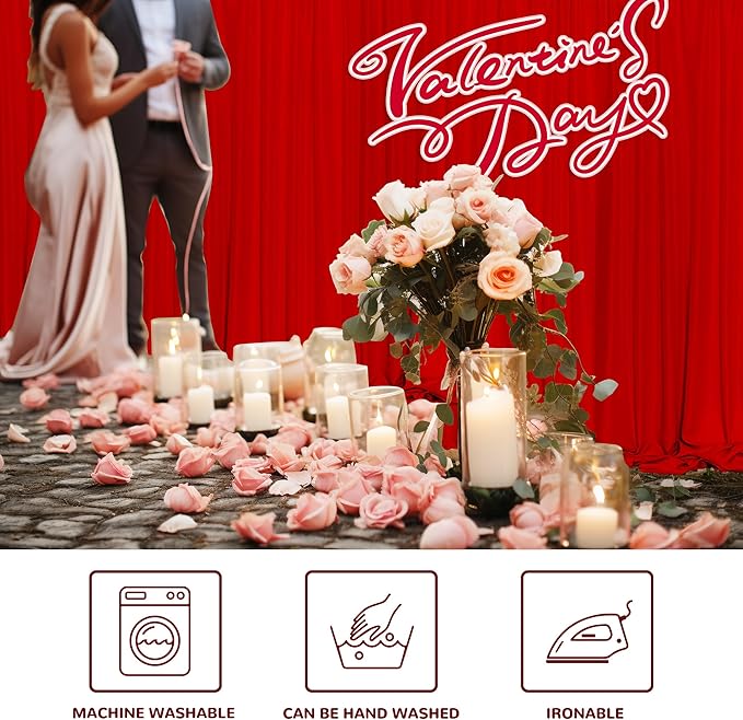 MEETSKY Red Backdrop Curtains for Party Valentine's Day Arch Stage Wedding Ceremony Red Curtains Fabric Photography Backdrop Drapes for BBirthday Party Baby Shower Christmas, 5ft x 7ft, 2 Panels