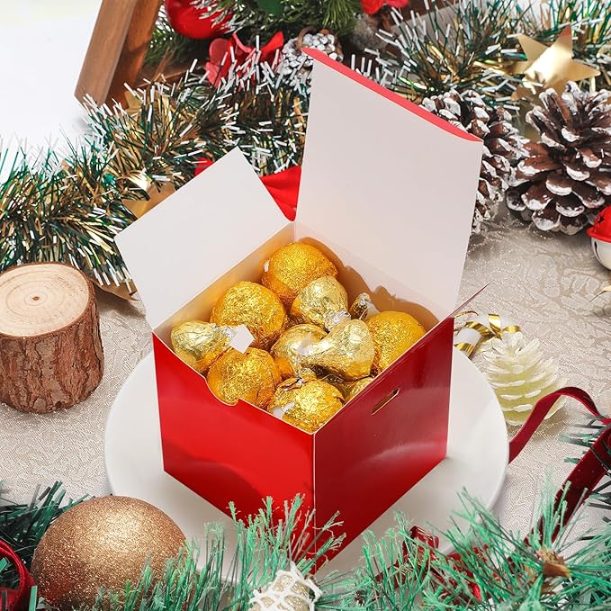 DOYIDE 60 Pcs Small Gift Boxes, 3x3x3 inches Kraft Paper Gift Box with Ribbons, Red Candy Boxes for Christmas Wedding Favors Baby Shower Bridal Shower Birthday Party