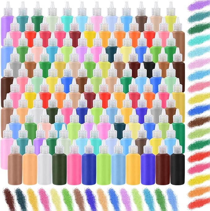 Wettarn 180 Pcs 1.25 oz Sand Art Bottle Kits 60 Colors of Sand and Bottle for Rangoli Art Painting DIY Drawing Favor Diwali Wedding Decoration Vase Glass Crafty Collection (Multicolor)