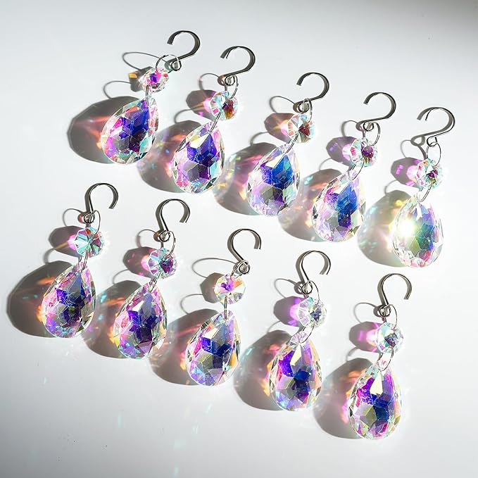 H&D HYALINE & DORA 3Inch Crystal Suncatcher Bauhinia Prisms Pendants 10Pcs Chandelier Crystals Replacement Hanging Sun Catcher Beads for DIY Arts Crafts Decor (AB)