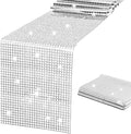 SquarePie Disco Table Runner 2 Pack - Silver Mirror Sequin Glitter Foil Runner for Disco Party Decor Retro 70s 80s Theme, Bachelorette Birthday Dance Decoration 12x108 Inch