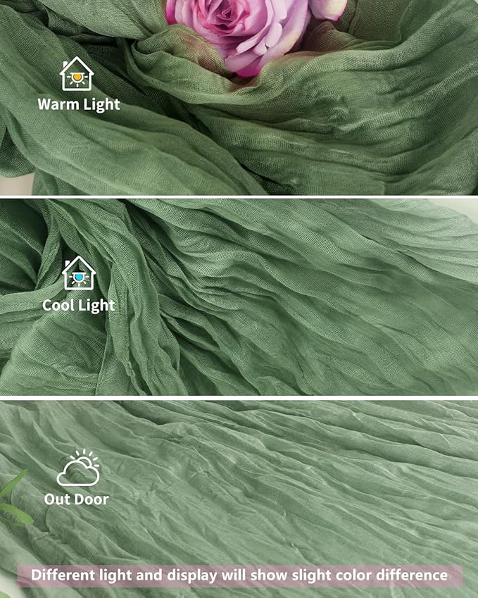Sage Green Cheesecloth Table Runner 120 Inch, Boho Rustic Gauze 10 FT, Summer Cheese Cloth Runner for Wedding, Baby Bridal Shower, Party, Farmhouse Centerpiece Home Decorations