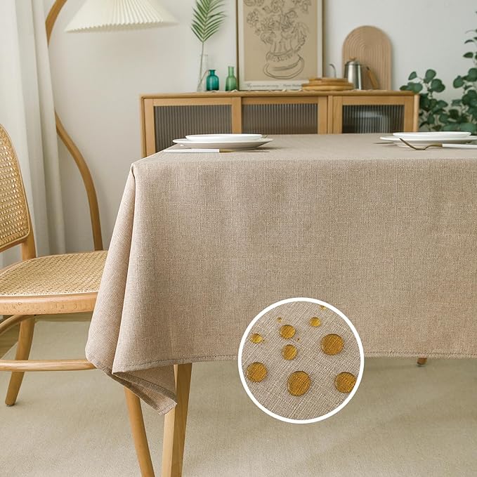NLMUVW Linen Table Cloth Rectangle 6ft, Burlap Tablecloth Rectangular Tan Dining Table Cover Water Resistant for Kitchen Party Cafe, 54 x 78 Inch