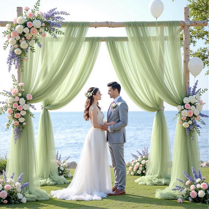 Wedding Arch Draping Fabric Backdrop 1 Panel 60" x 26Ft Sage Green Drapes Curtains for Wedding Reception Sheer Tulle Backdrop Curtain for Ceremony Birthday Party Baby Shower Arbor Ceiling Decorations
