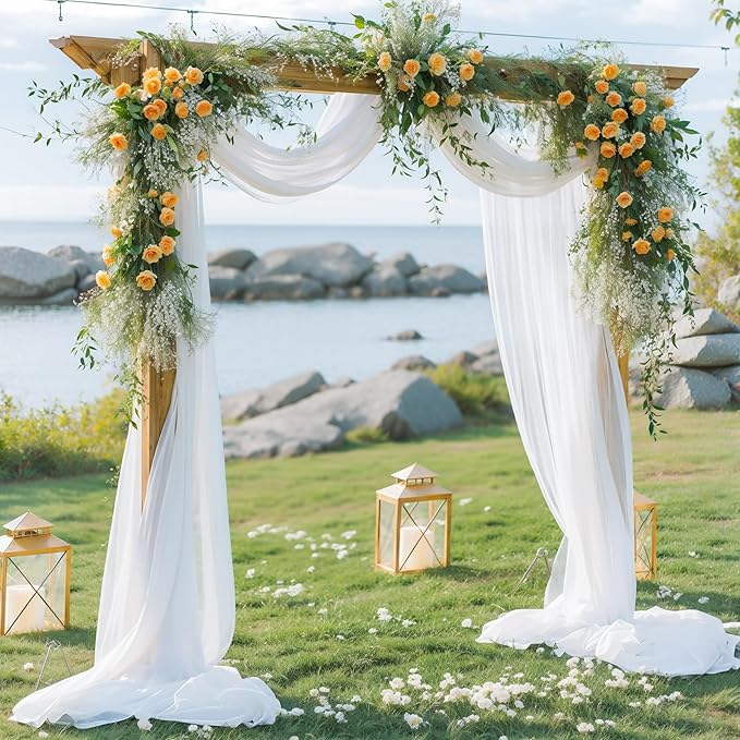 Wedding Arch Draping Fabric White Arch Drapes Sheer Backdrop Curtain for Ceremony Wedding Arches Decor 19Ft Length x 28" Width 1 Panel