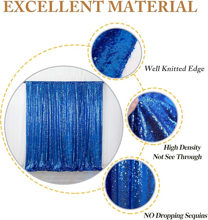 ShinyBeauty Shimmer Royal Blue Backdrop Curtain 7Ftx7Ft Photo Backdrops Blue Photograph Background Sequin Curtains for Parties, Camera, Birthday, Graduation, Holiday Decor
