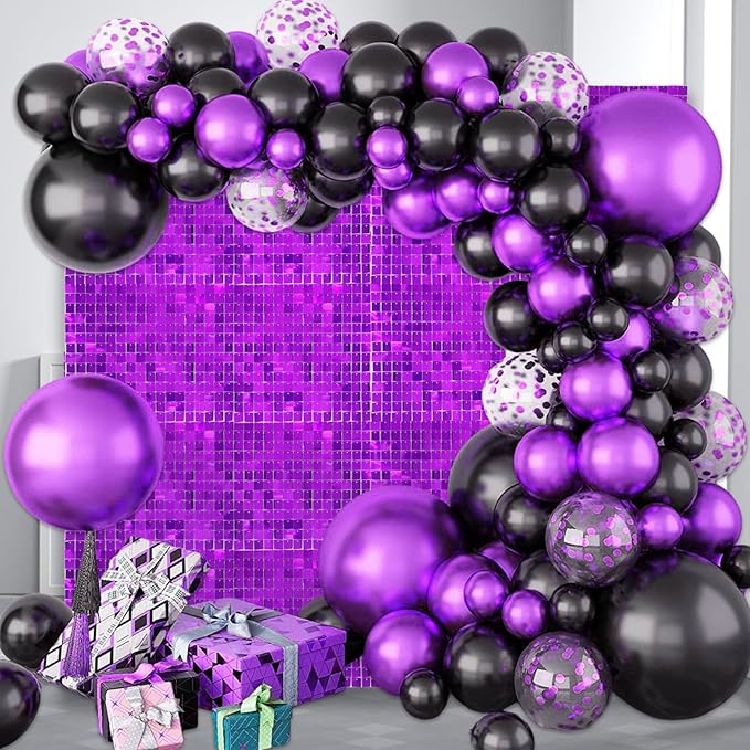 12PCS Purple Shimmer Wall Backdrop, Square Sequin Photo Backdrops Panel, Glitter Wall Background for Birthdays, Weddings, Halloween, Engagements, Disco Bachelorette Party Decoration (3FTx4FT)