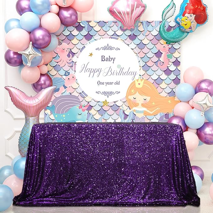 SquarePie Sequin Tablecloth 60 x 120 Inch Purple Sparkly Table Cloth for Halloween Wedding Party