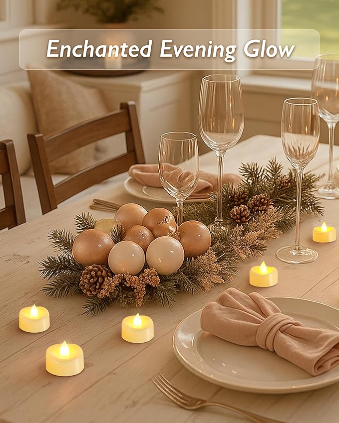Raycare 50 Pack LED Tea Lights Battery Operated, 200+Hour Flickering Votive Candles, Realistic Fake Flameless TeaLights for Wedding Party Halloween Thanksgiving Christmas Decorations,Ivory Base