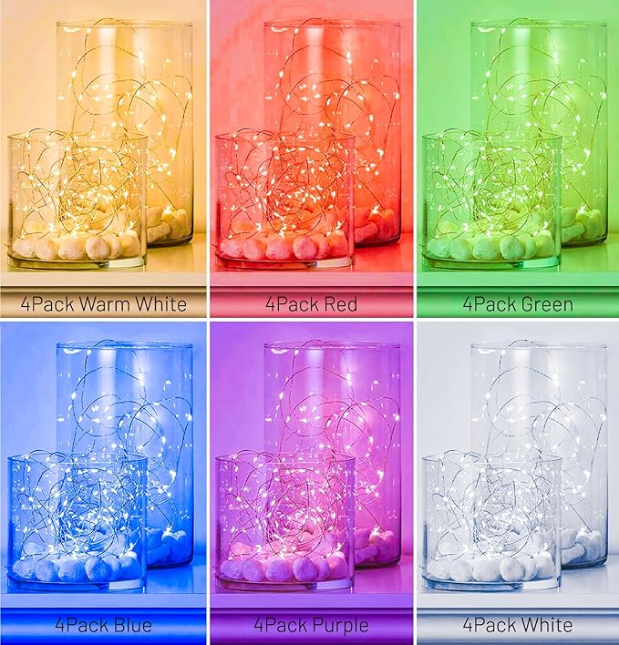 24 Pack LED Fairy Lights Battery Operated 7Ft 20Led Warm White Mini String Lights Waterproof Christmas Lights for Mason Jars Bedroom DIY Party Wedding Multi-Colored