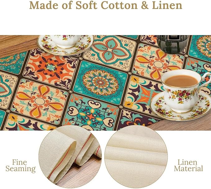 Boho Floral Table Runner,Vintage Bohemian Style Table Runner for Kitchen Dining Table Home Party Decoration 13x120 Inch