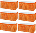 6 Pack 29x108 Inch Orange Metallic Foil Fringe Tinsel Table Skirts Banner for Rectangle Tables Streamer Garland Curtains Backdrop for Wedding, Birthday, Parade Floats, Christmas Party Decoration