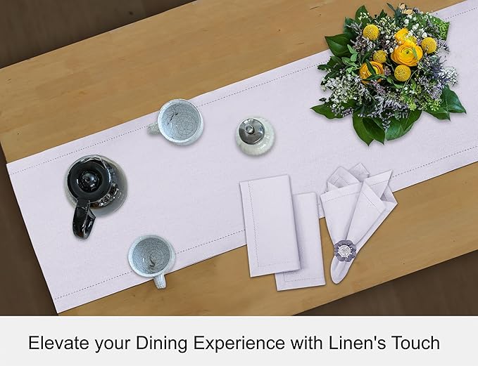 Ruvanti Linen Table Runner 120 Inches, Classic Hemstitch, Washable, Reusable, Non-Slipping, Stain Resistant- Perfect for Parties, Weddings, dinners, Thanksgiving, Christmas, Indoor use – Lavender Grey