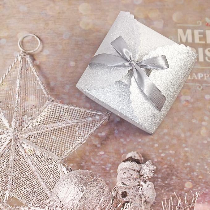 Silver Glitter Gift Boxes, 10 PCS Small Gift Box with Lids Bulk for Wedding, Party, Birthday, Valentine's Day and More, 4.75” x 4.75” x 3.53” Fancy Present Box for Gift Giving