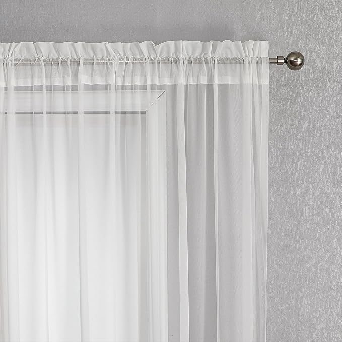 VISIONTEX White Sheer Voile Curtains, Decorative White Embossed Drip Rod Pocket Window Drapes for Home Kitchen, Living Room and Bedroom 54 x 63 Inch, Set of 2 Curtain Panels