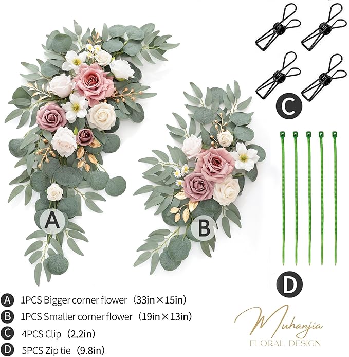 Wedding Sign Faux Flower Swag (Pack of 2) for Ceremony Party Reception Entrance Floral Decor Wall Easel Stand for Wedding Poster Welcome Sign (Champagne&Dusty Rose)