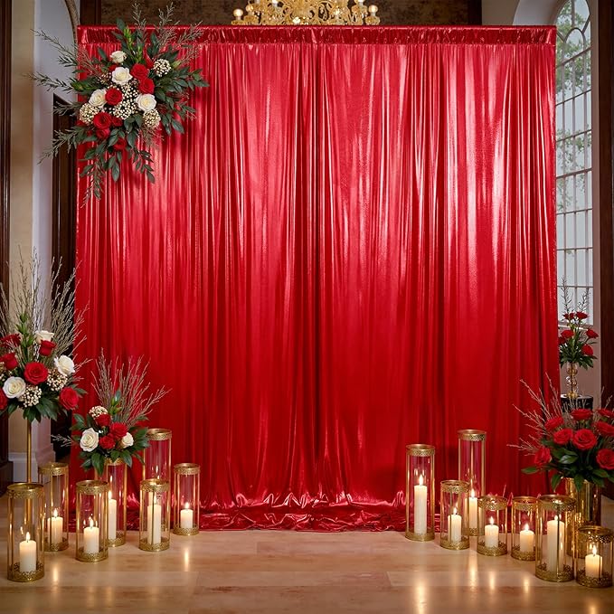 20x10ft Thick Red Glitter Backdrop Curtain Panels for Parties, Wrinkle Free Sequin Sparking Photo Backdrop Drapes, 4 Panels 5x10ft Shimmer Back Drop Cloth for Wedding Birthday Photography