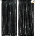 SquarePie Sequin Backdrop Curtain 8FT x 10FT Black Satin Backing Fabric Photography Background for Wedding Patry 4FT x 10FT 2 Panels