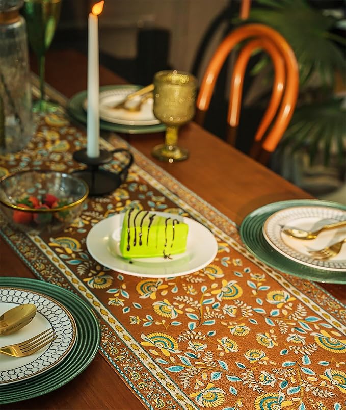 13×72 Inch Table Runner, Retro-Luxury Tassels Series for Kitchen Dining Table Holiday Decoration (Coffee Branch)
