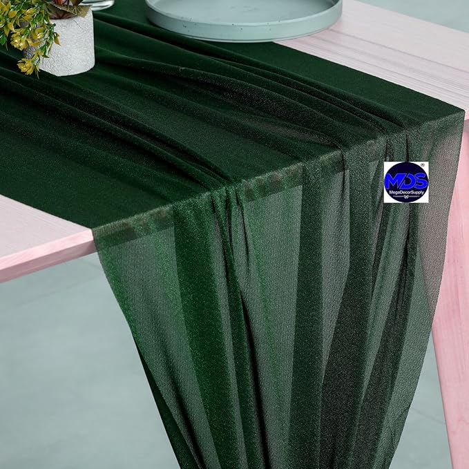 MDS Halloween Chiffon Table Runner - 12 Pack, 29 x 170 Inches, 14ft Each - Sheer Spooky Table Runners for Haunted House Parties, Trick-or-Treat Tables, Witchy Décor, Wedding & Events - Hunter Green