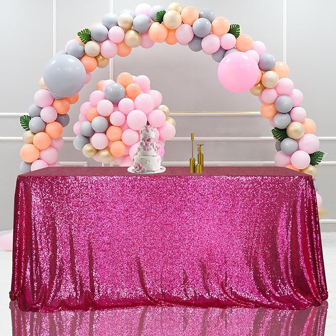 SquarePie Sequin Tablecloth 50 x 72 Inch Hot Pink Glitter Table Linen for Wedding Party