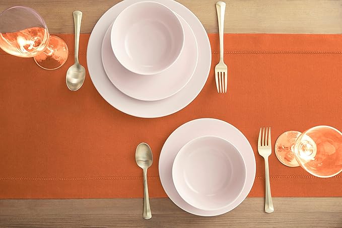 Solino Home Cotton Linen Pumpkin Table Runner 72 Inches Long - Hemstitch Table Runner 14 x 72 Inch for Dresser, Dining, Fall, Autumn, Halloween, Thanksgiving, Holiday