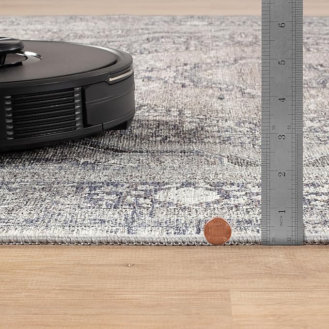 Bloom Rugs Washable Non-Slip 5' x 7' Rug - Blue/Steel Gray/Beige Traditional Medallion Area Rug for Living Room, Bedroom, Dining Room, and Kitchen - Exact Size: 5' x 7'
