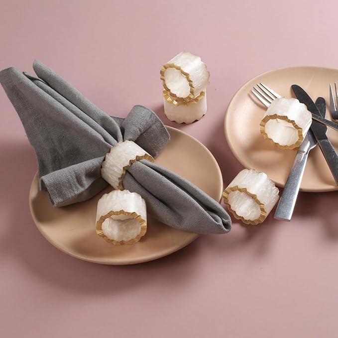 Rustic Epoxy Resin Napkin Rings Set of 6 - Napkin Holders for Parties, Dining, Family Gatherings, Weddings, Holidays, Décor, Gifting Durable Tabletop Decor (Ivory) CLEENTABLE
