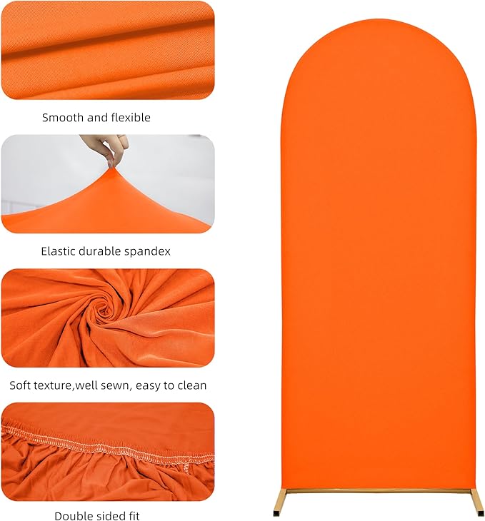 Wedding Arch Covers Arch Backdrop Cover Arch Stand Covers 7.2FT 6FT Set of 2 Arch Cover Spandex Fabric Stretchy Backdrop for Wedding Birthday Party Decoration Baby Shower (Candy Orange)