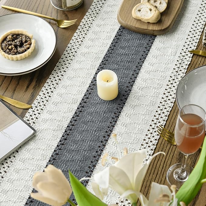 Artoid Mode Dark Grey Farmhouse Rustic Table Runner, Seasonal Holiday Hollow Kitchen Dining Table Decoration for Home Party Decor 12x108 Inch