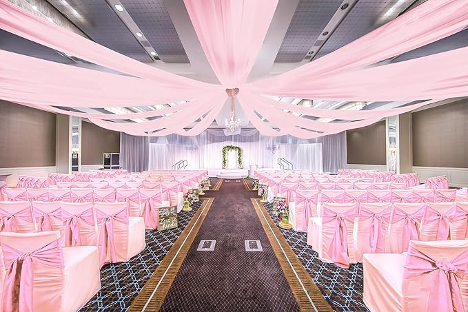 6 Panels Pink Ceiling Drapes for Wedding, 5ftx40ft Ceiling Drapes Cheesecloth Sheer Fabric Curtain Wedding Arch Draping Fabric Romantic Ceilings Decorations for Weddings Party Ceremony Stage