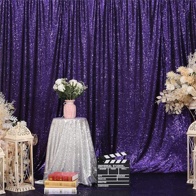 Eternal Beauty Purple Sequin Backdrop, 8x10 Ft Halloween Glitter Background Curtains for Shimmer Photography Party Wedding Birthday Back Drop Decor