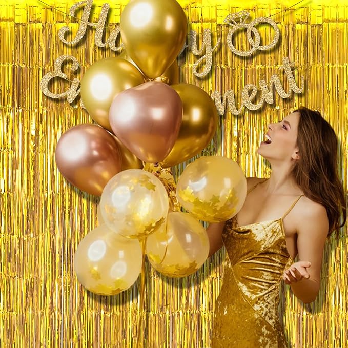 BRAVESHINE Gold Foil Fringe Backdrop Curtain - Metallic Tinsel Photo Backdrop Streamers for Men 50th Birthdays Decorations, Anniversary, Christmas, New Years, Engagement Party Decorations