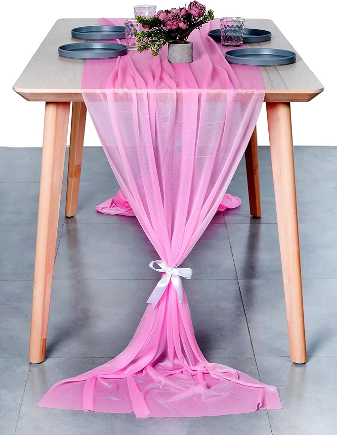 MDS Halloween Chiffon Table Runner - 15 Pack, 29 x 170 Inches, 14ft Each - Sheer Spooky Table Runners for Haunted House Parties, Trick-or-Treat Tables, Witchy Décor, Wedding & Events - Bubblegum Pink