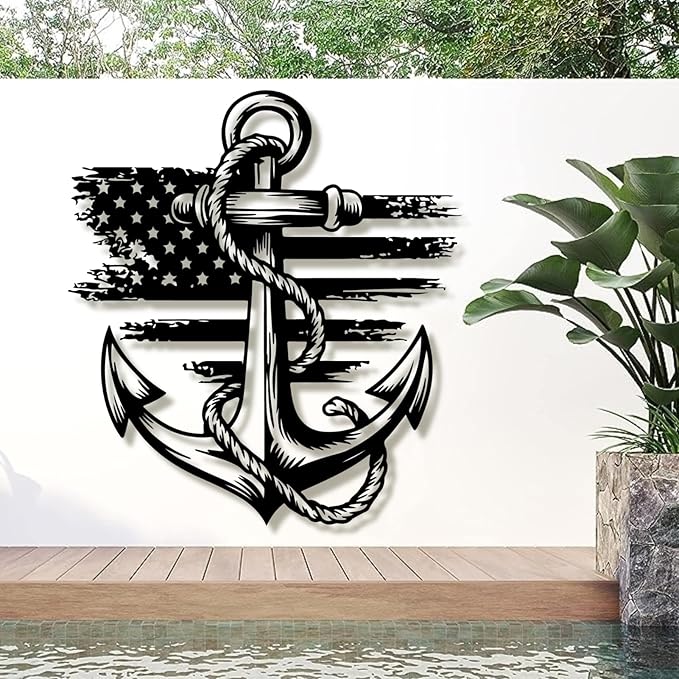 lunwall Metal Anchor Wall Decor, Anchor Metal Sign, Metal Anchor Decor, Anchor Metal Wall Art, Metal Nautical Wall Decor, Metal Wall Decor Coastal, Anchor Wall Decor (silver, 35L x 32W / 90 x 81 cm)