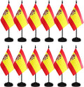12 Pack Spain Desk Flags Set, Spanish Small Mini Table Office Flags With 12" Solid Black Pole, Black Base and Spear Top, Miniature Desktop Flag, Home Decoration, Office Decoration, Festival
