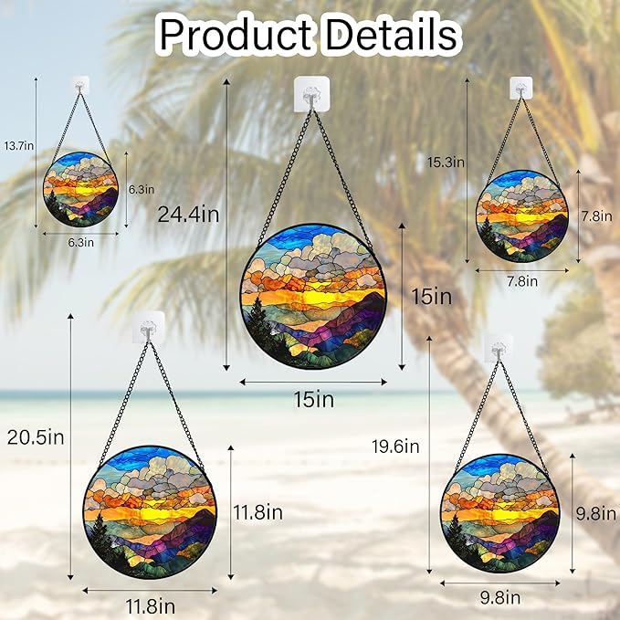 Stained Glass Window Hanging, Abstract Clouds Mountains Landscape Suncatcher for Doors Window Home Sun Catchers Decor Mother's Day Birthday Gifts for Women, Men Mom 6.3 in