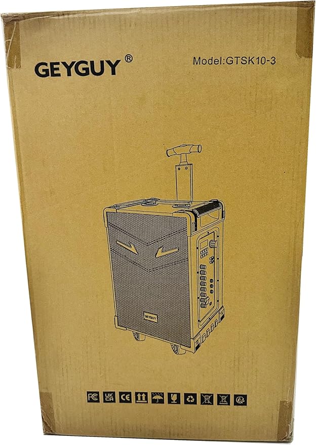 GTSK10-3 3-Way Portable Bluetooth PA Speaker with Wireless Microphones, 10" Subwoofer, Party Speaker with DJ Lights, USB/FM/TWS/Guitar Input, Rechargeable for Outdoor Events