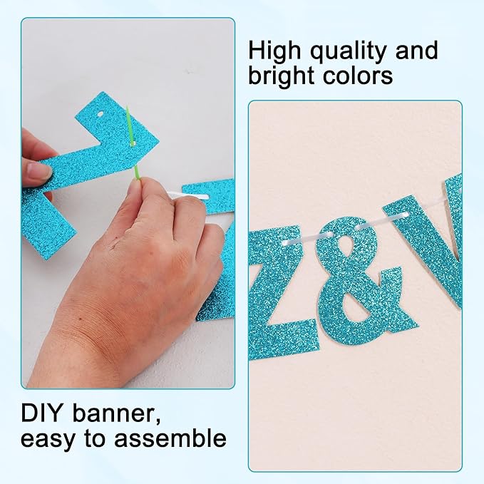 BEISHIDA 116 PCS A-Z Glitter Lake Blue DIY Letter Banner Kit Make Your Own Banner，Including 111 Letters and Numbers 3 Rope and 2 Threading Device,Customized for Birthday Graduation Wedding Party Decor