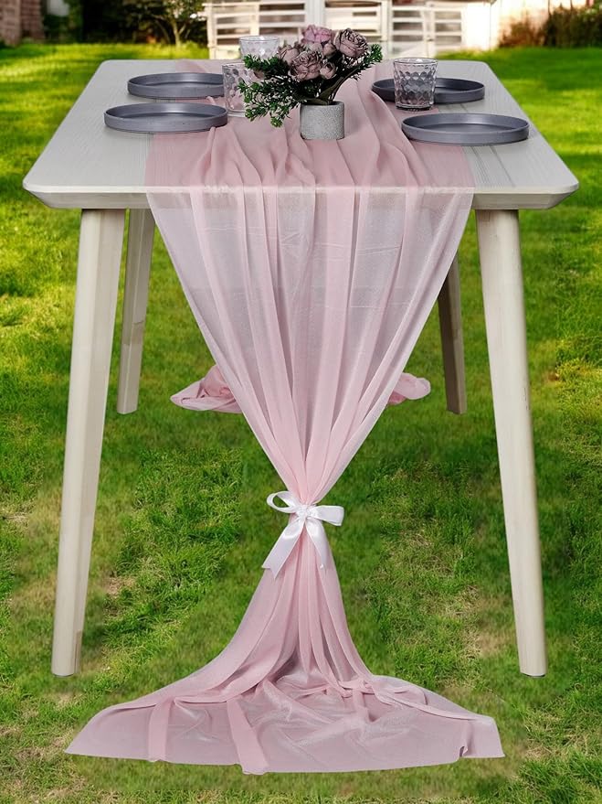 MDS Halloween Chiffon Table Runner - 20 Pack, 29 x 170 Inches, 14ft Each - Sheer Spooky Table Runners for Haunted House Parties, Trick-or-Treat Tables, Witchy Décor, Wedding & Events - Blush Pink