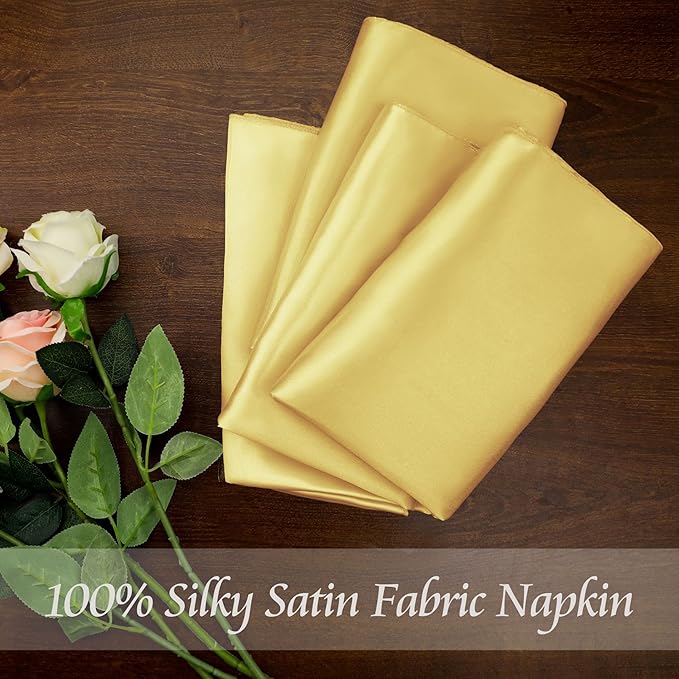 Manyshofu 50 Pieces Yellow Gold Satin Napkins - 12x12 Inches Cloth Napkins, Square Satin Fabric Napkin Set - Soft & Smooth Table Napkins for Wedding Dinner Party Lunch Banquet Restaurant Decoration