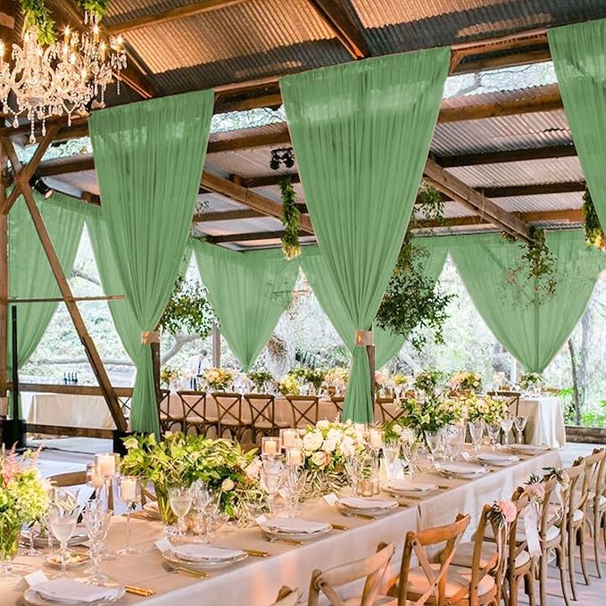 Ceiling Drapes Wedding Arch Drapes Chiffon Arch Draping 2 Panels 5x20 FT Sage Green Ceiling Decorations Sheer Backdrop Curtain for Parties Tulle Fabric Arbor Drapery Swag Ceiling Curtains for Events